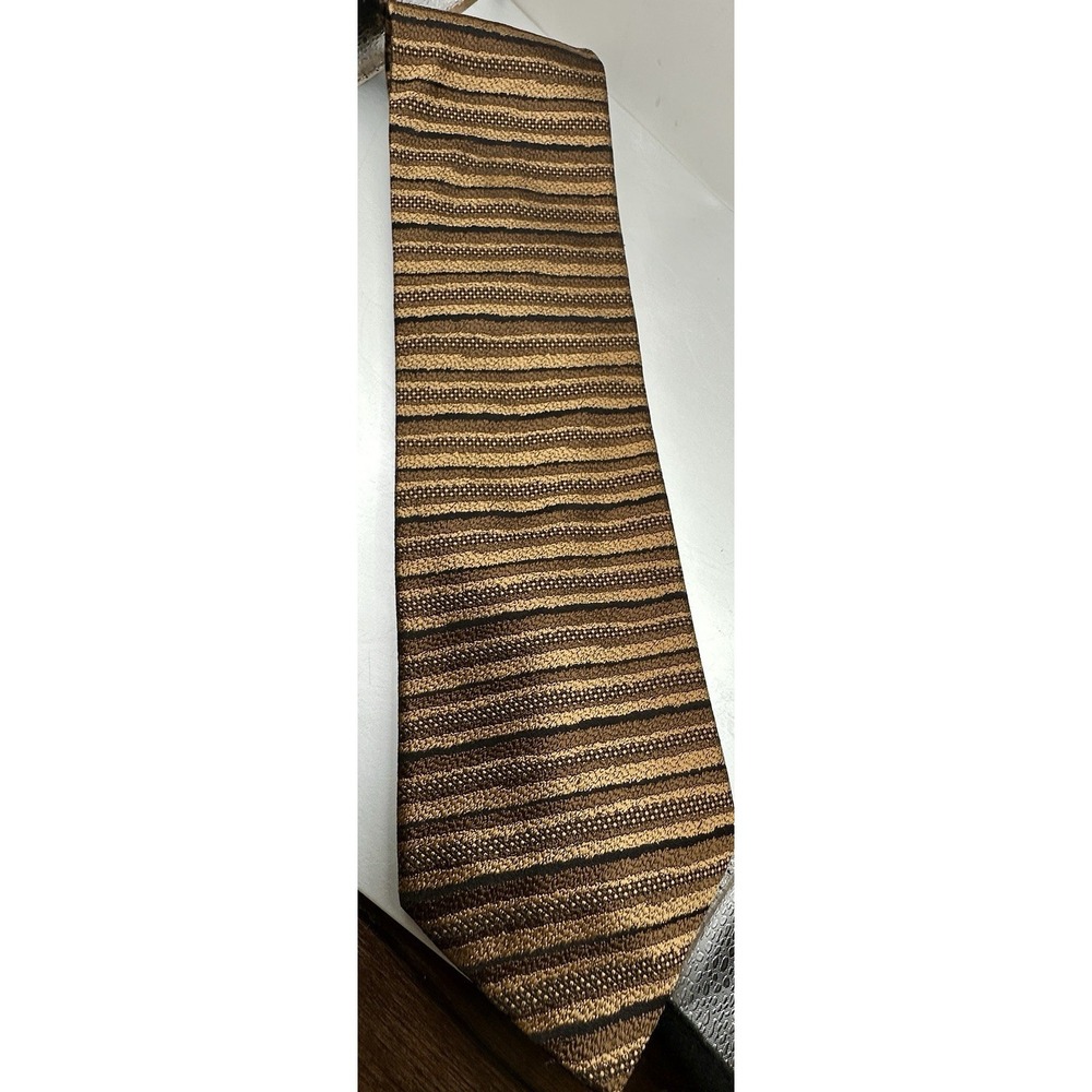 Innocenti Italy for Tom James Silk Tie Brown Gold Striped Necktie